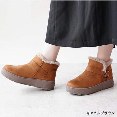 ハンズフリー ムートンブーツ ブーツ 厚底 ボアブーツ 5cmヒール ショートブーツ レディースア 甲高 幅広 軽量 黒 靴 歩きやすい 冬靴 あったかい （ベージュ）｜詳細画像