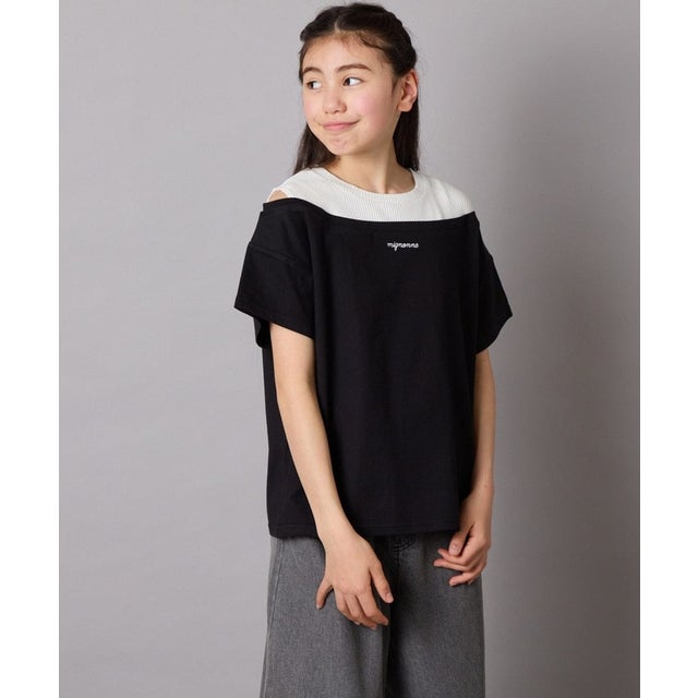 オフショルレイヤードロゴTシャツ （ブラック）
