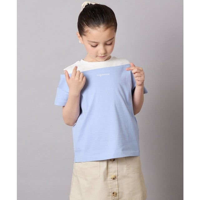 オフショルレイヤードロゴTシャツ （ライトブルー）