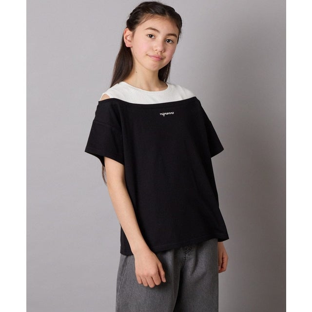 オフショルレイヤードロゴTシャツ （ブラック）