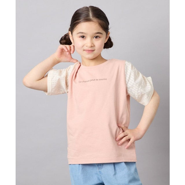 シアーギンガムフレアスリーブTシャツ （オレンジ）