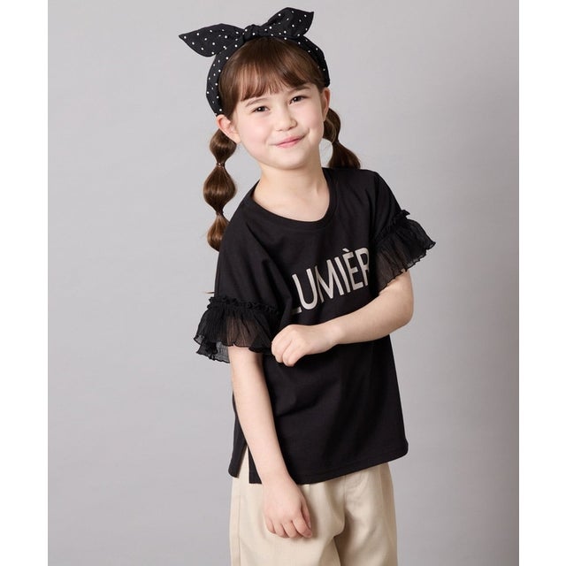 [120－160]【接触冷感/毛玉になりにくい/綿100％】ヨウリュウシアースリーブTシャツ （ブラック）