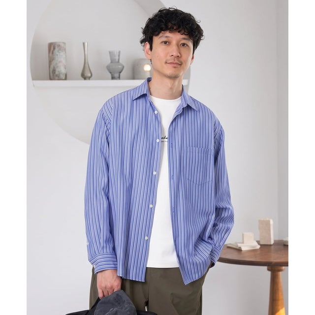 ランダムストライプワイドシルエットシャツ （ブルー）