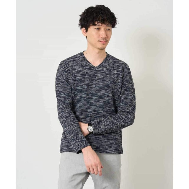 スラブメランジVネックスマートTシャツ （ネイビー）