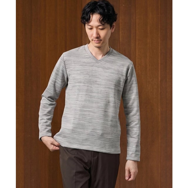 スラブメランジVネックスマートTシャツ （グレー）
