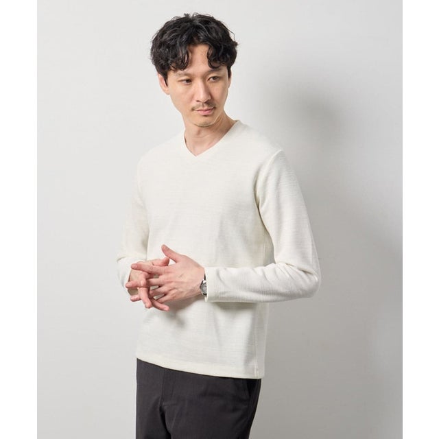 スラブメランジVネックスマートTシャツ （ホワイト）