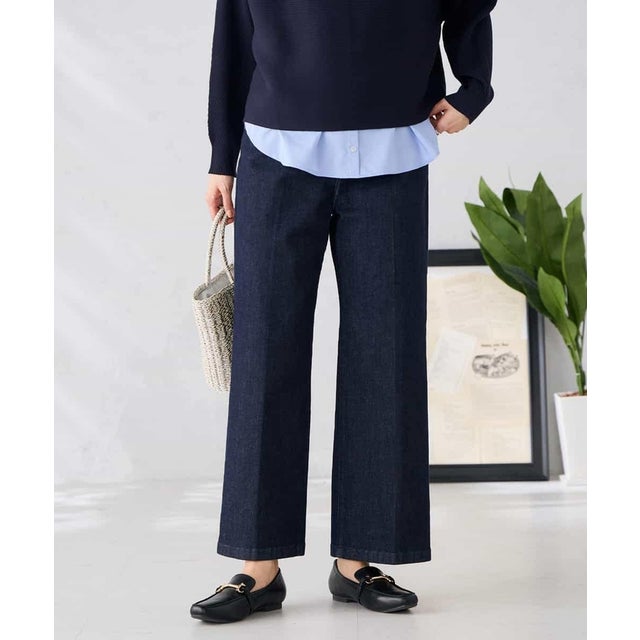 サマーストレッチデニムワイドパンツ （ネイビー）
