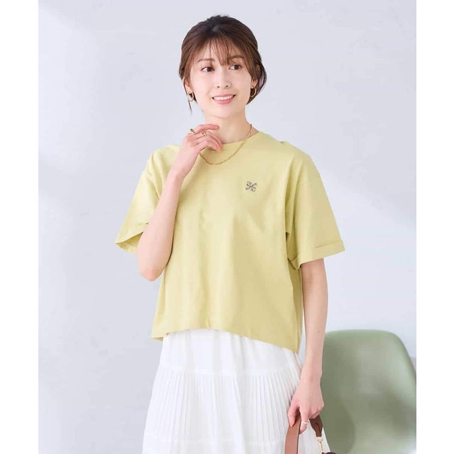 オトナノクロップドシシュウTシャツ （ライトイエロー）