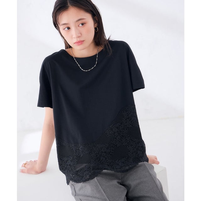 ウェーブレースヘムTシャツ （ブラック）