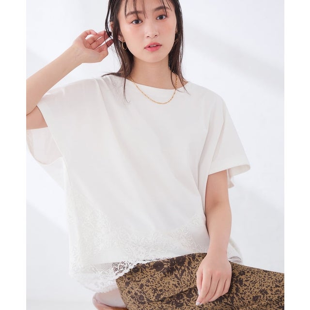 ウェーブレースヘムTシャツ （ホワイト）