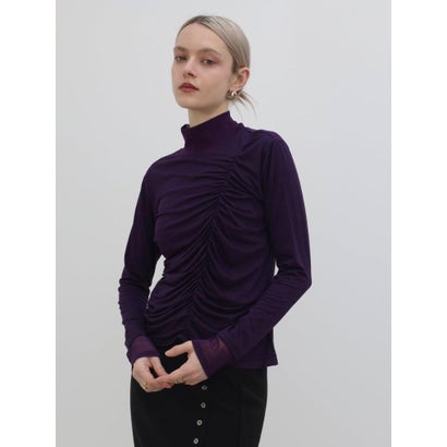 シアー切替アシンメトリーシャーリングトップス （ブラック）｜詳細画像