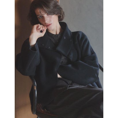【尾州】Double Melton Standcollar Short Coat （ブラック）｜詳細画像