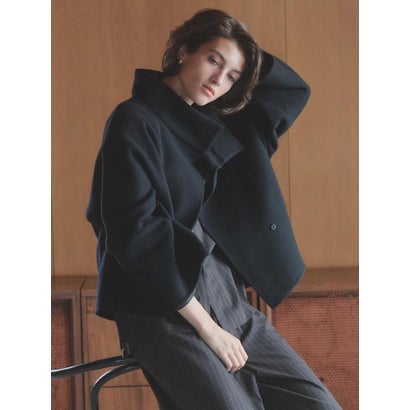 【尾州】Double Melton Standcollar Short Coat （ブラック）｜詳細画像