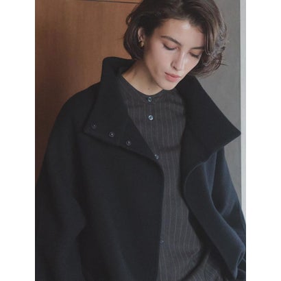【尾州】Double Melton Standcollar Short Coat （ブラック）｜詳細画像