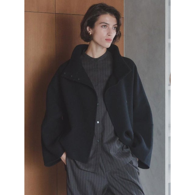 【尾州】Double Melton Standcollar Short Coat （ブラック）