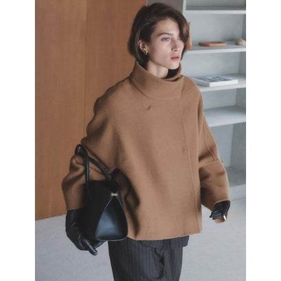 【尾州】Double Melton Standcollar Short Coat （ライトグレージュ）｜詳細画像
