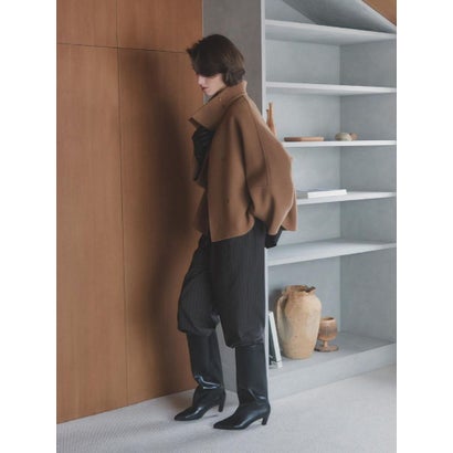 【尾州】Double Melton Standcollar Short Coat （ライトグレージュ）｜詳細画像