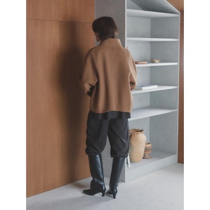 【尾州】Double Melton Standcollar Short Coat （ライトグレージュ）｜詳細画像