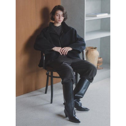 【尾州】Double Melton Standcollar Short Coat （ライトグレージュ）｜詳細画像