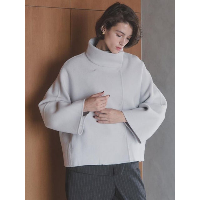 【尾州】Double Melton Standcollar Short Coat （ライトグレージュ）