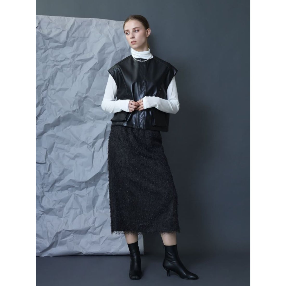 アーガ Aga ミックスヤーンタイトスカート （ブラック） -ファッション