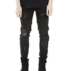 メンズ ダメージデニム メンズスキニーパンツ バイカーパンツ スキニー ジーンズ 黒 スキニーパンツ ダメージパンツ ストレッチスキニー ストレッチパンツ （ブラック）