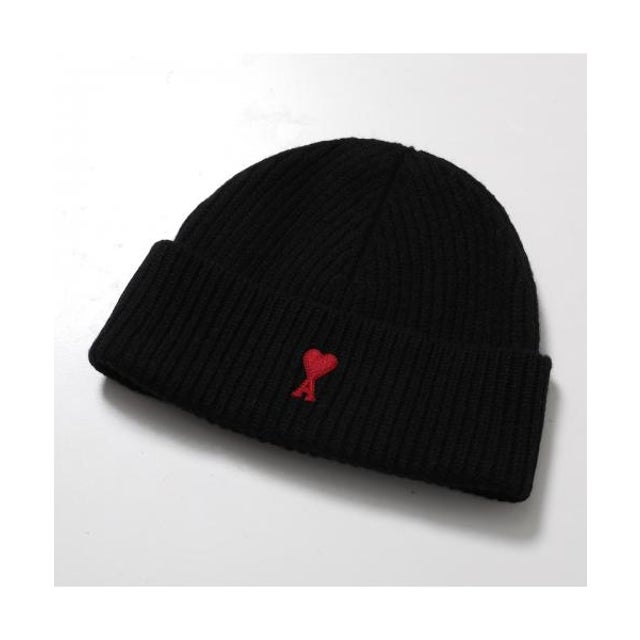 ami paris ニット帽 BFUHA116.018 ビーニー ウール （009/BLACK/RED/ブラック）