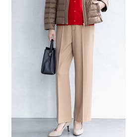ストレッチストレートパンツ【無地・チェック柄・ローズオイル加工・後ろウエストゴム・セットアップ対応】 （ベージュ）