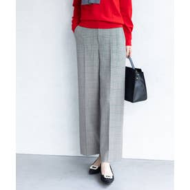 ストレッチストレートパンツ【無地・チェック柄・ローズオイル加工・後ろウエストゴム・セットアップ対応】 （ブラック）