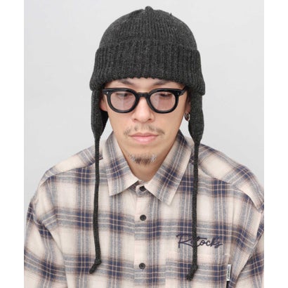 イヤーフラップニットワッチ 2WAY ウール混 リブ編み 折り返しデザイン フリーサイズ （ダークブラウン）｜詳細画像