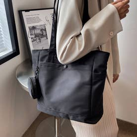 ミニポーチ付きトートバッグ レディース 鞄 肩かけ 韓国ファッション 10代 20代 30代 オフィスカジュアル 大容量 大きいサイズ 大きめ ポケット付き （ブラック）