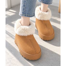 ボア付き厚底ショートブーツ レディース カジュアル おしゃれ 秋冬 防寒 韓国ファッション 大人かわいい あったか お出かけ 遊び スエード調 （ブラウン）