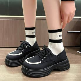 シンプル厚底シューズ レディース 10代 20代 30代 韓国ファッション 春 夏 秋 冬 カジュアル 可愛い 白 黒 シンプル ローファー 靴 （ブラック）
