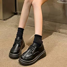 レースアップ厚底ローファー レディース 10代 20代 30代 韓国ファッション カジュアル シューズ 靴 かわいい 無地 シンプル 大人 白 黒 （ブラック）