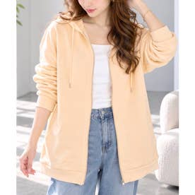 フード付きゆったりロングジップパーカー カジュアル アウター レディース 秋冬 おしゃれ トップス 大人 シンプル あったか 無地 トップス お出かけ （アイボリー）