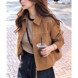 スエード風ライトラグランジャケット レディース カジュアル おしゃれ 韓国ファッション 大人かわいい 秋冬 おでかけ シンプル 無地 あったか （ブラウン）