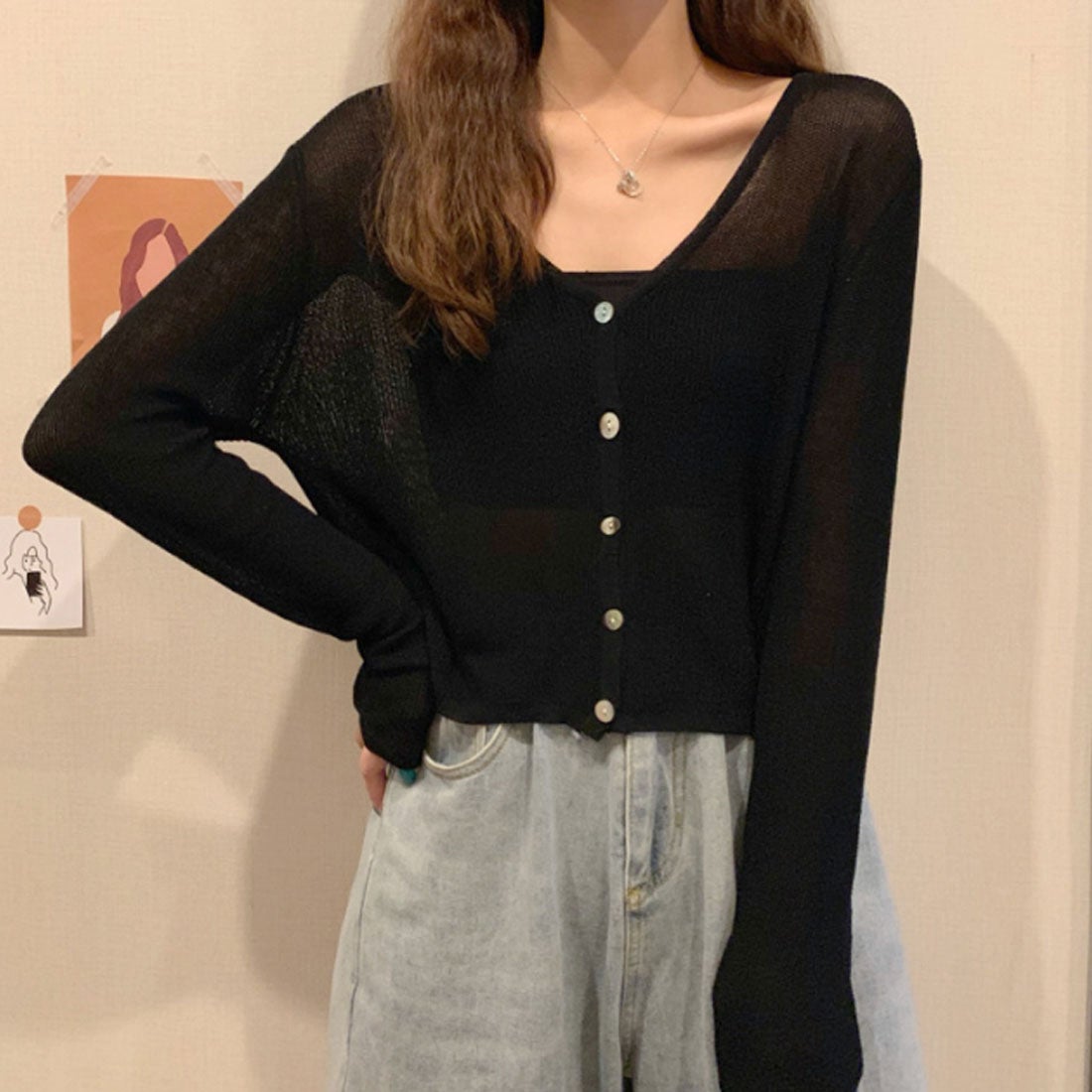 アミュレット Amulet シースルーカーディガン レディース 長袖 