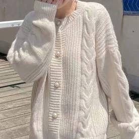 ケーブル編みカーディガン 春 秋 冬 韓国ファッション 10代 20代 30代 レディース 黒 白 ニット シンプル 可愛い 大人 上品 ボタン （ホワイト）