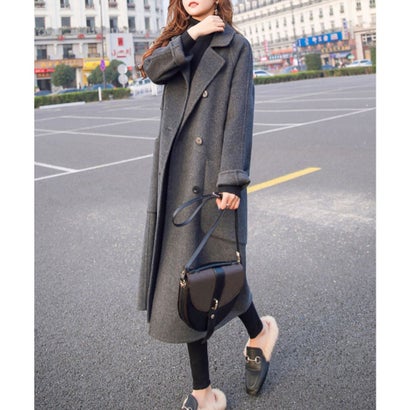 ロングチェスターコート レディース アウター 長袖 無地 秋服 冬服 10代 20代 30代 韓国ファッション 韓国 大きいサイズ オフィスカジュアル 大人 （ダークブラウン）｜詳細画像