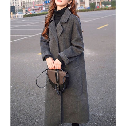 ロングチェスターコート レディース アウター 長袖 無地 秋服 冬服 10代 20代 30代 韓国ファッション 韓国 大きいサイズ オフィスカジュアル 大人 （ダークブラウン）｜詳細画像