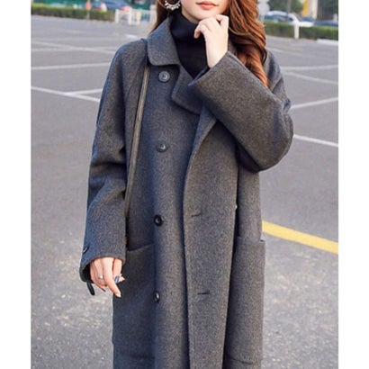 ロングチェスターコート レディース アウター 長袖 無地 秋服 冬服 10代 20代 30代 韓国ファッション 韓国 大きいサイズ オフィスカジュアル 大人 （ダークブラウン）｜詳細画像