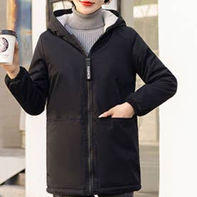 裏起毛ミドルコート レディース 10代 20代 30代 韓国ファッション 秋 冬 アウター 上着 羽織り 黒 白 大人 シンプル カジュアル 暖かい （ブラック）