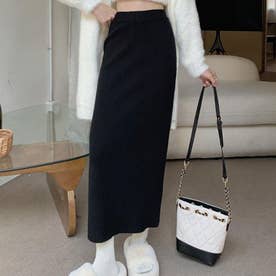 タイトニットスカート レディース 10代 20代 30代 韓国ファッション 春 秋 冬 カジュアル 可愛い 白 黒 シンプル ミモレ丈 ボトムス （ブラック）