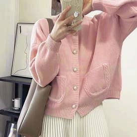 ショート丈2wayカーディガン レディース 10代 20代 30代 韓国ファッション カジュアル 秋 冬 無地 シンプル 上着 羽織り 暖かい ニット （ピンク）