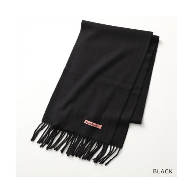 マフラー CA0218 ウール 無地 フリンジ  （900/Black）