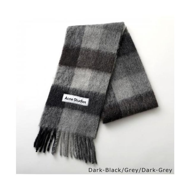 マフラー CA0084 チェック柄 大判 （DUC/Dark-Bkack/Grey/Dark-G）