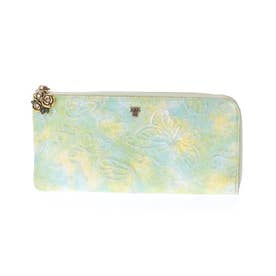 ANNA SUI パピヨン Lファスナー薄マチ長財布 グリーン -人気ブランドの 