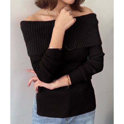アンピルーラ Ampirula オフショルダーニットプルオーバー ニット 長袖 トップス きれいめ服 オフショルダー（ブラック）｜詳細画像