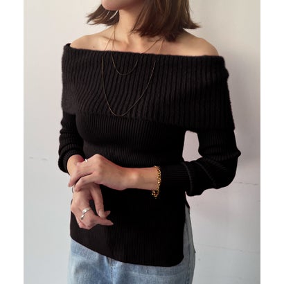 アンピルーラ Ampirula オフショルダーニットプルオーバー ニット 長袖 トップス きれいめ服 オフショルダー（ブラック）｜詳細画像