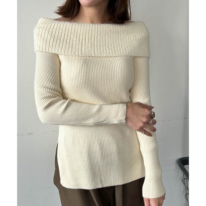 アンピルーラ Ampirula オフショルダーニットプルオーバー ニット 長袖 トップス きれいめ服 オフショルダー（ベージュ）｜詳細画像
